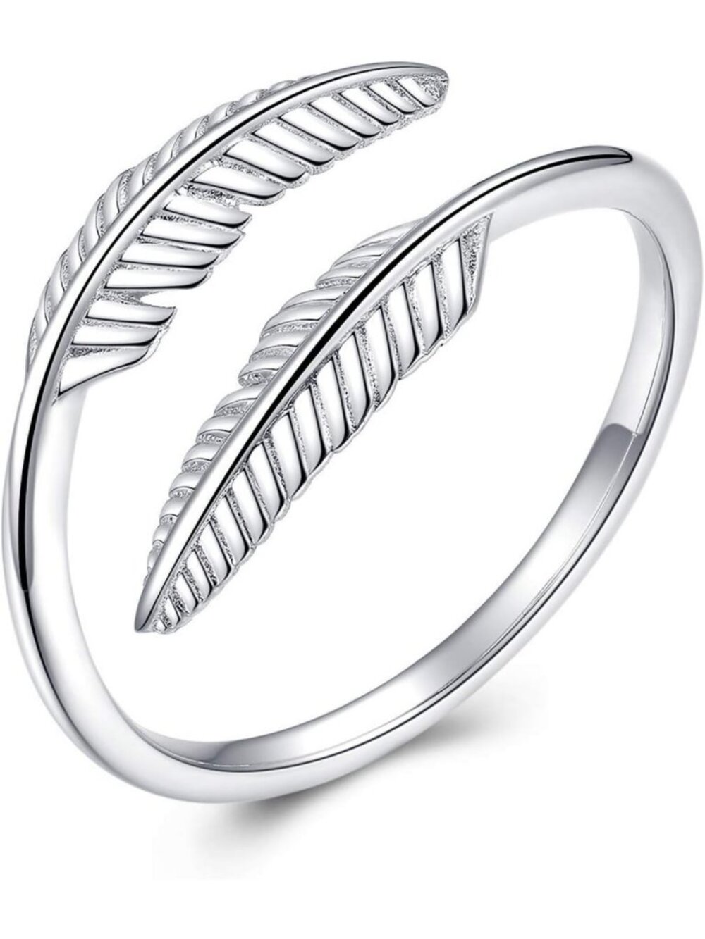 Elegant Adjustable Feather Ring for Women - 925 Sterling Silver, Gift Box